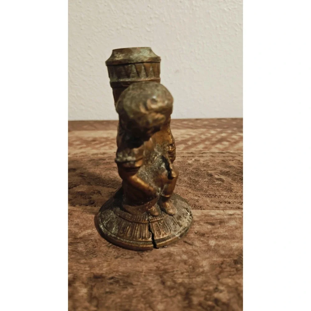ANTIQUE ART NOUVEAU‎ OIL LAMP Base  BRONZE FIGURAL Child WITH SHEEP BUST